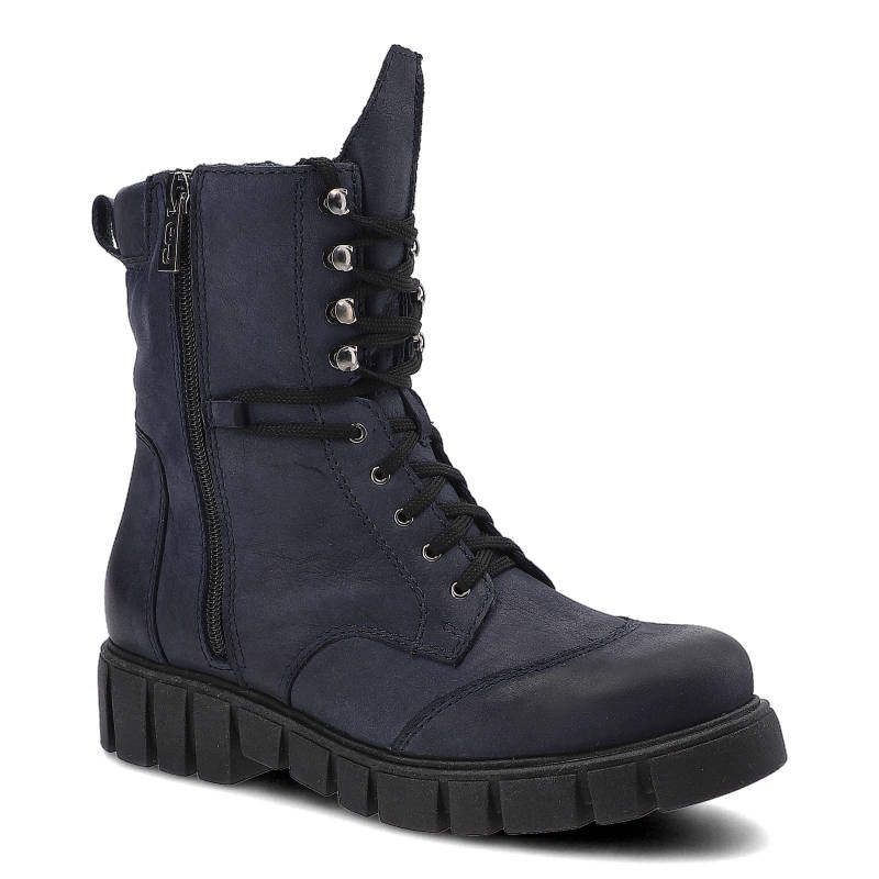 Botki damskie Simen, z miękkiej skóry nubukowej z ozdobnym suwakiem, granatowe, 0831A S1680