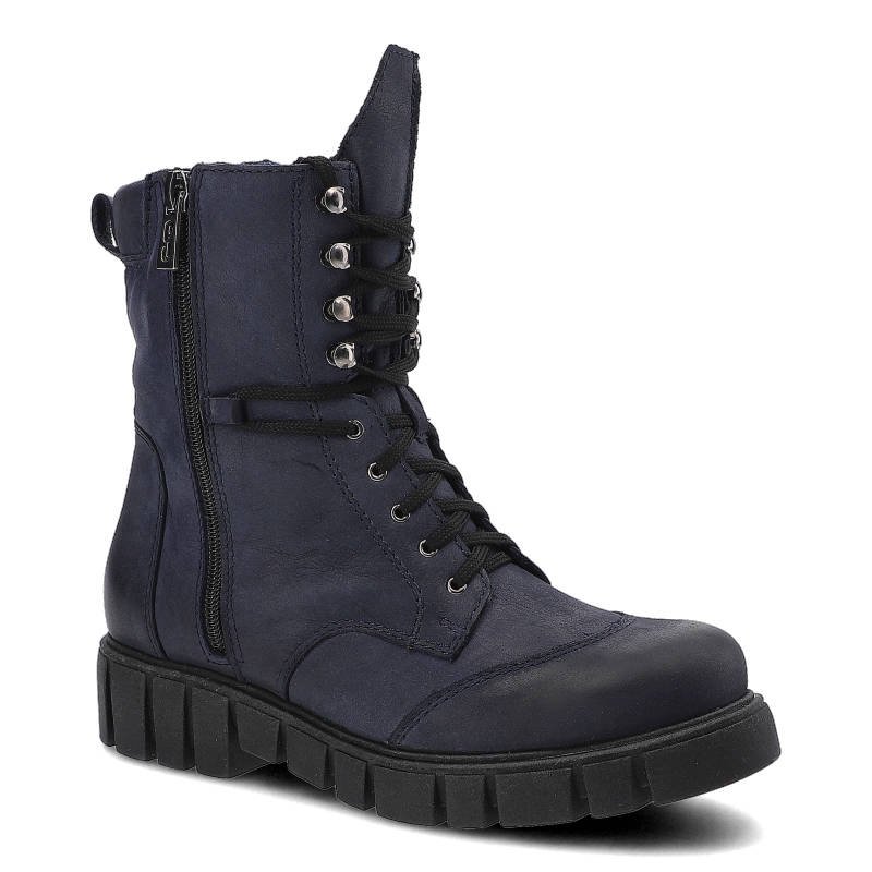 Botki damskie Simen, z miękkiej skóry nubukowej z ozdobnym suwakiem, granatowe, 0831A S1680