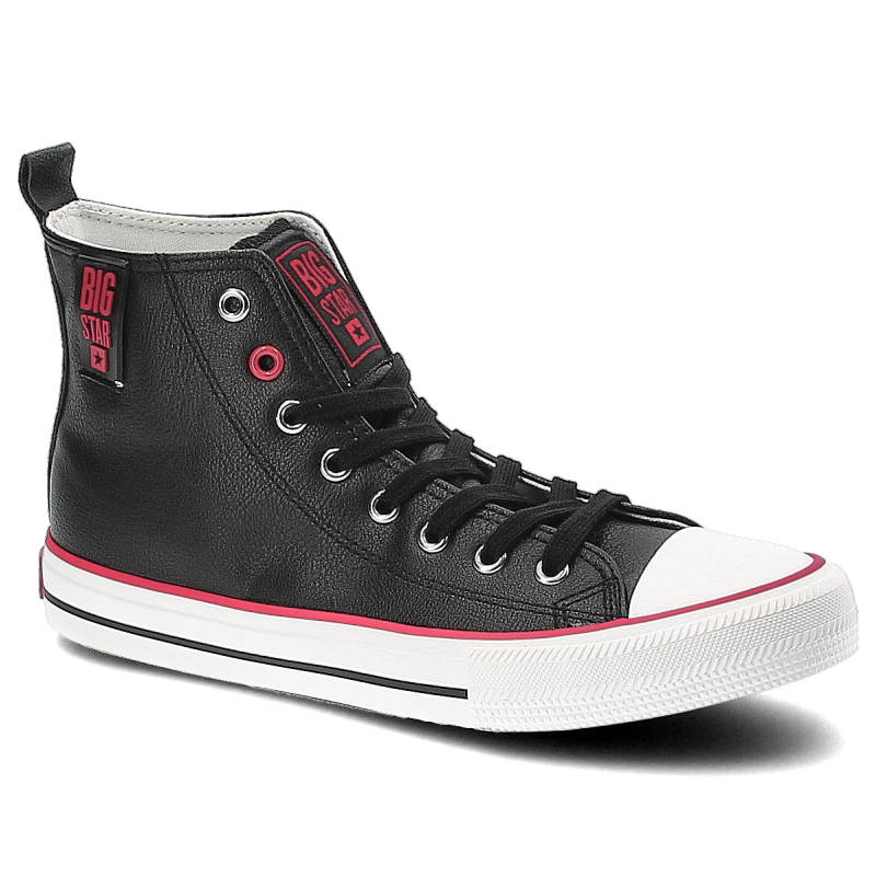 Trampki damskie Big Star, z cholewką z materiału syntetycznego sznurowane na metalowych oczkach, czarnoczerwone, JJ274131