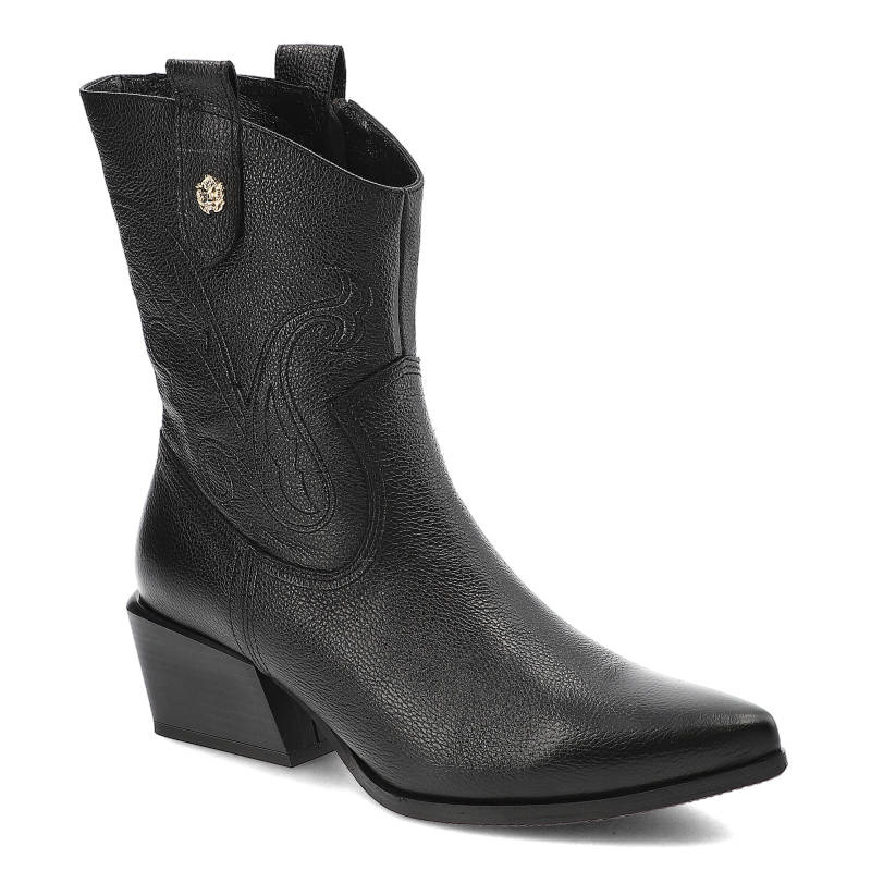 Czarne Eleganckie Botki Karino Na Obcasie