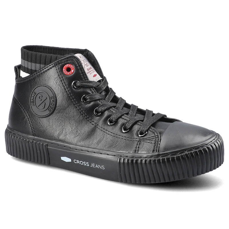 Sneakersy damskie Cross Jeans, z wysokiej jakości materiału syntetycznego z gładką cholewką klasycznym wycięciem sznurowanym zapięciem oraz grubą sta