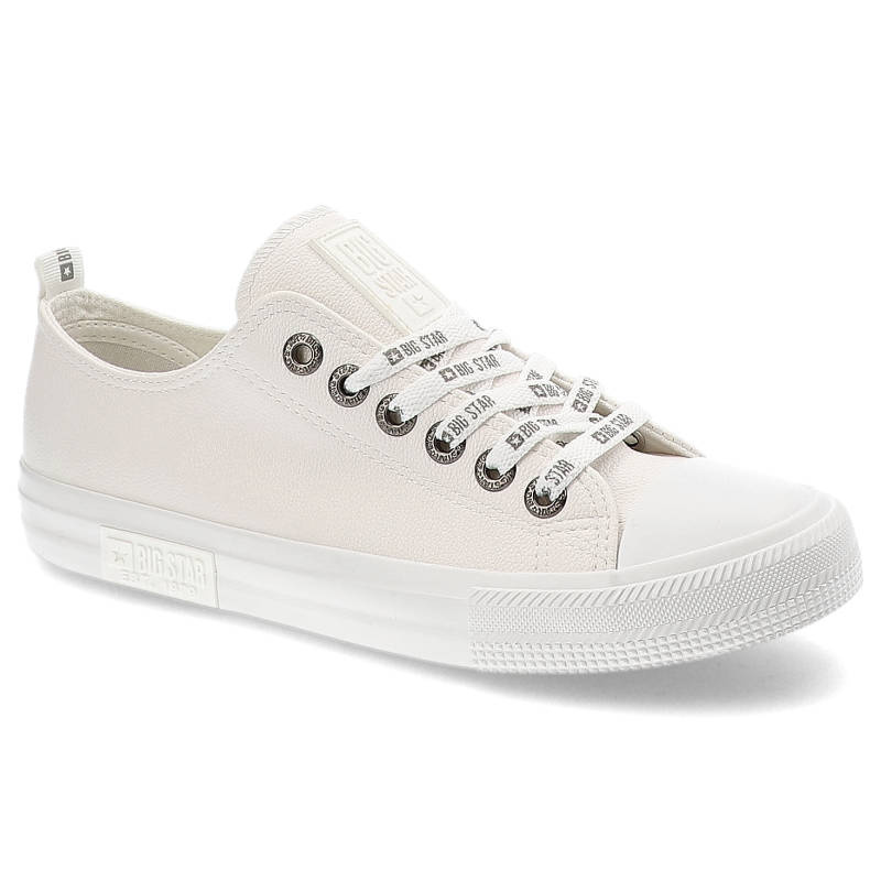 Trampki damskie Big Star, cholewka z materiału tekstylnego o płóciennej strukturze z klasycznym sznurowaniem i metalowymi przelotkam, biały, KK274105