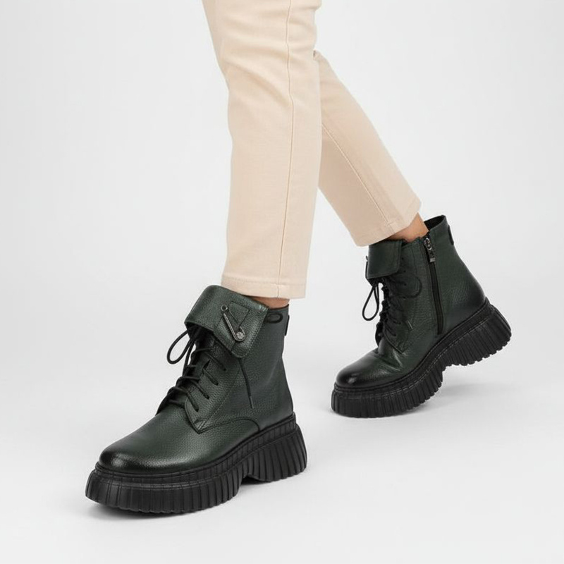 Zielone Botki Armodo Wygodne Obuwie Damskie