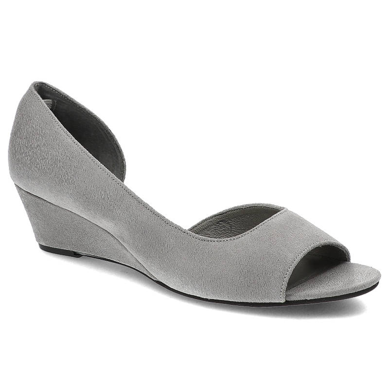 Czółenka damskie Maciejka, skóra zamszowa z otwartymi palcamii profilowanym koturnem, popielate, 01304-03-00-1