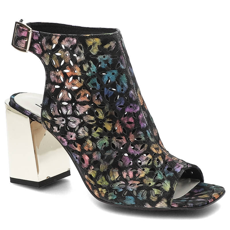 Sandały damskie Clasico, ażurowa cholewka z wielobarwnym wzorem regulowane zapięcie przy kostce odkryty nosek, multicolor, 2084-1135