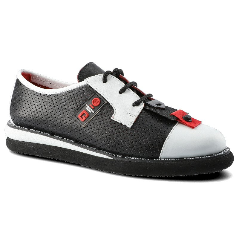 Półbuty damskie Lanqier, wykonane z materiału o gładkiej powierzchni z perforacjami z klasycznym sznurowaniem kontrastowym gumowym noskiem, czarne, 4