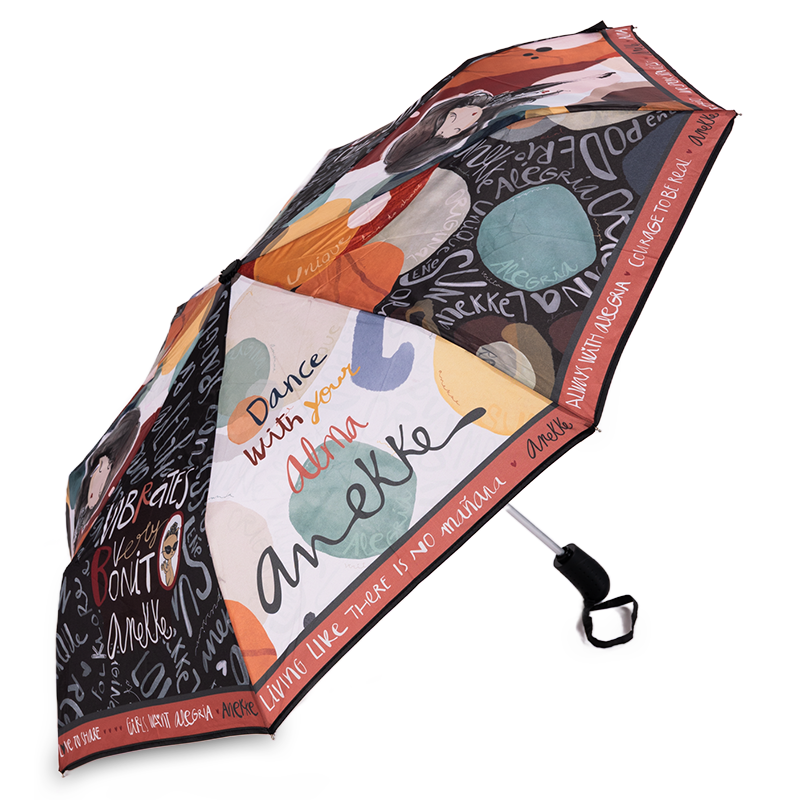 Parasol damski Anekke, w ozdobne motywy z trwałym mechanizmem i wygodną rączką składany, kolorowy, 40473-101