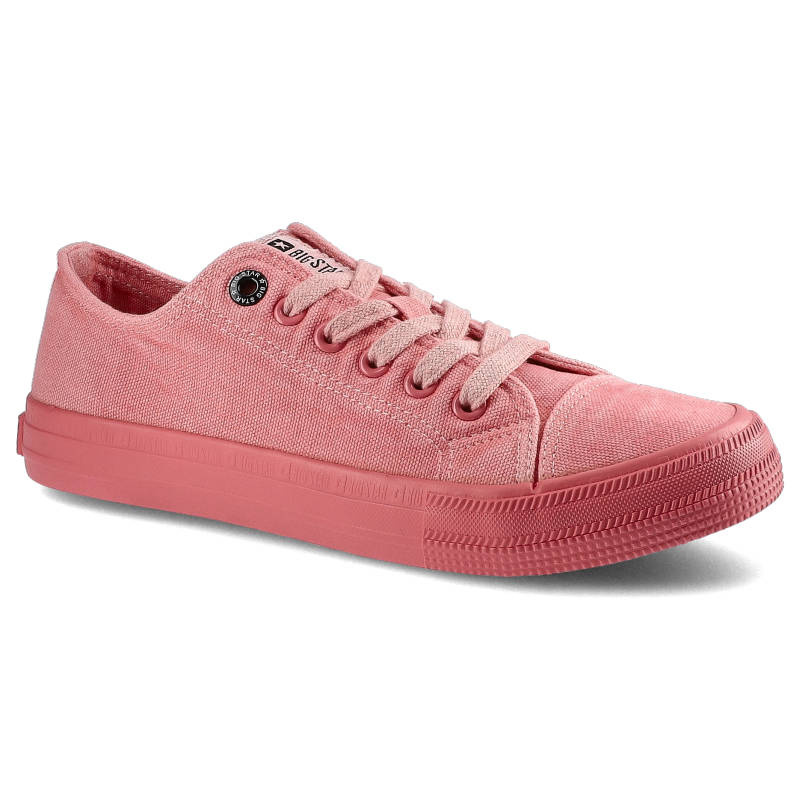 Trampki damskie Big Star, materiałowa sznurowana cholewka na klasycznym płaskim gumowym spodzie, czerwone, DD274444