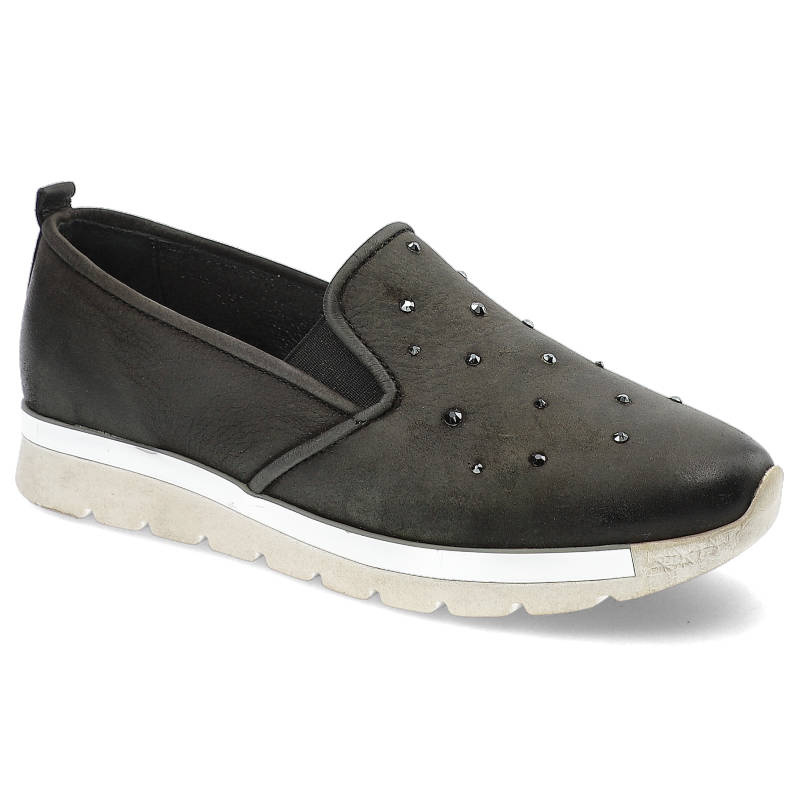 Sneakersy damskie Carinii, wsuwane na płaskiej podeszwie, czarne, B3312