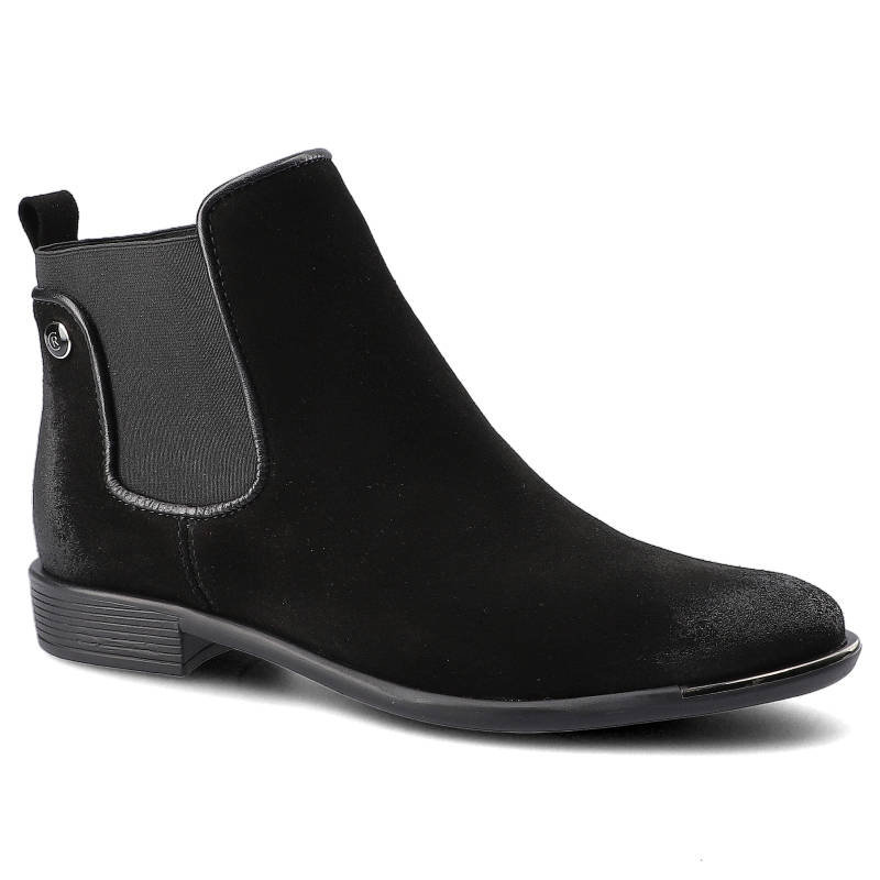 Botki damskie Carinii, wsuwany fason z elastycznymi wstawkami gładka cholewka niskie stabilne obcasy lekka podeszwa, czarne, B5724_H20-E50-POL-507