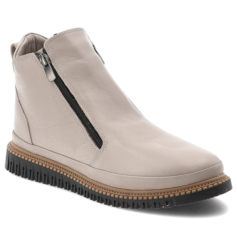 Botki damskie Artiker, na grubej podeszwie ze skóry licowej i zapinane na zamek, beżowe, 57C2369