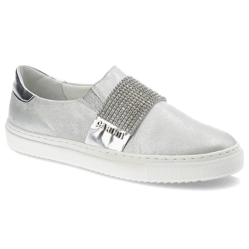 Półbuty damskie Carinii, skórzane i wsuwane, srebrne, B3934_G57-000-000-C25
