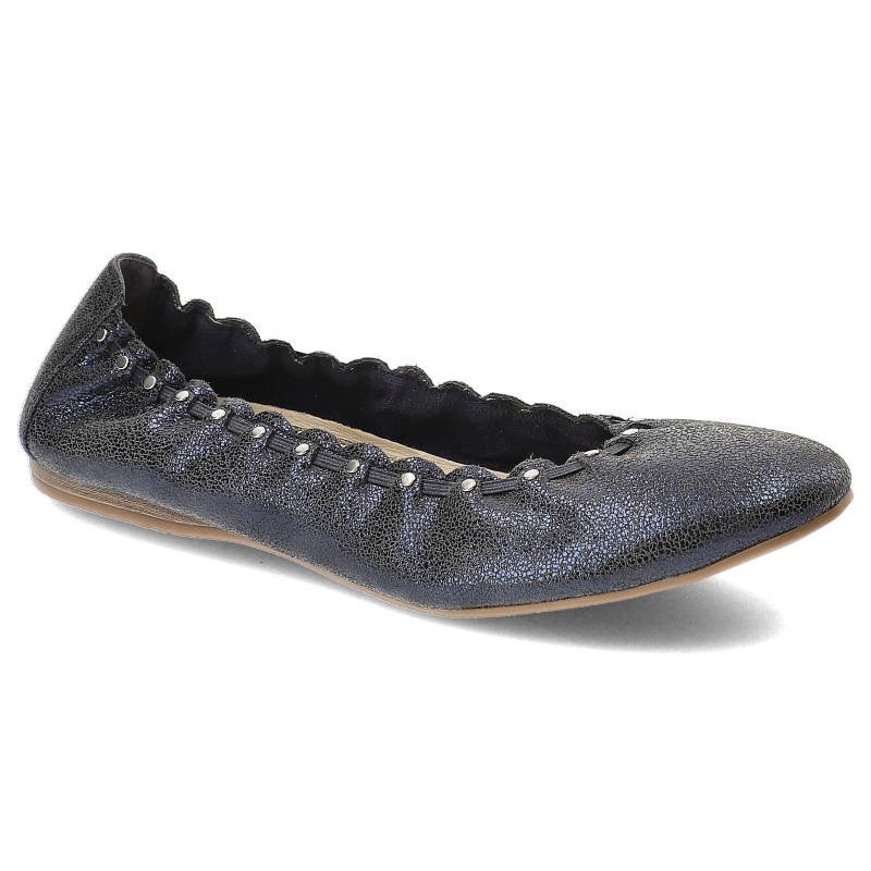 Baleriny damskie Tamaris, naturalna skóra licowa w ciemnym metalizowanym odcieniu z elastyczną cholewką z marszczeniem przy krawędzi oraz cienką płas