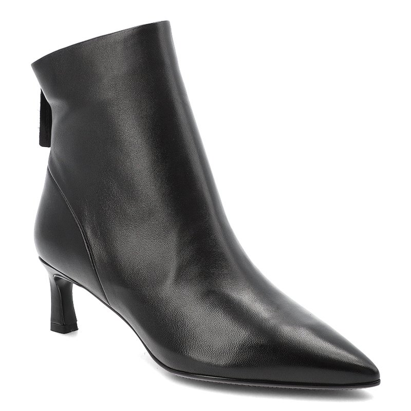 Botki damskie S. Barski, na szpilce skórzane licowe z noskiem w szpic i zapinane na zamek, czarne, CR52-661