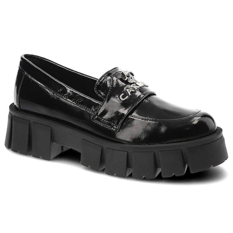 Półbuty damskie Carinii, lakierowana skóra naturalna wsuwanemasywna platforma, czarne, B8569_-070-000-000-F57