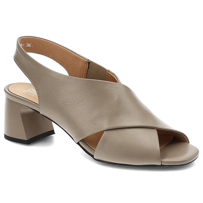 Sandały damskie Simen, ze skóry naturalnej licowej z wsuwaną konstrukcją skórzanym wnętrzem i wkładką oraz stabilnym obcasem typu klocek, bez, 3806A-