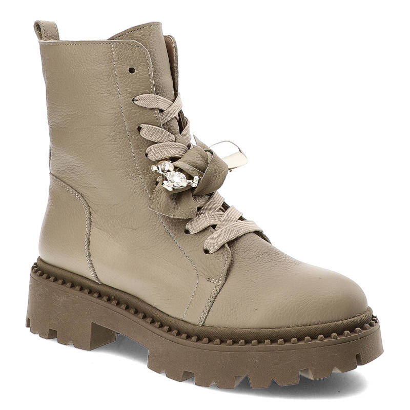 Beżowe Botki Karino Skórzane Eleganckie Buty Damskie