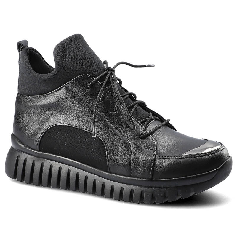 Sneakersy damskie Artiker, sznurowany fason podwyższona cholewka elastyczne wstawki masywna podeszwa z głębokimi nacięciami, czarne, 43C277