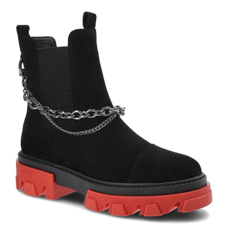 Botki damskie Karino, skóra naturalna zamszowe wsuwane i miekka wkładka, czarne, 3952-003-F