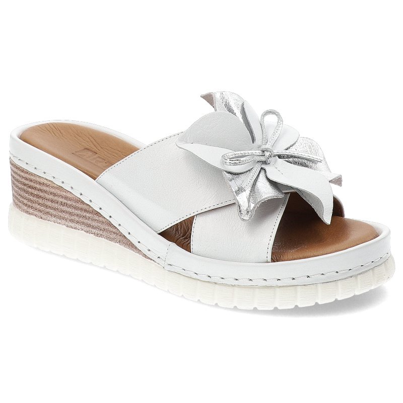 Biało-Srebrne Klapki Artiker Modne Obuwie Damskie