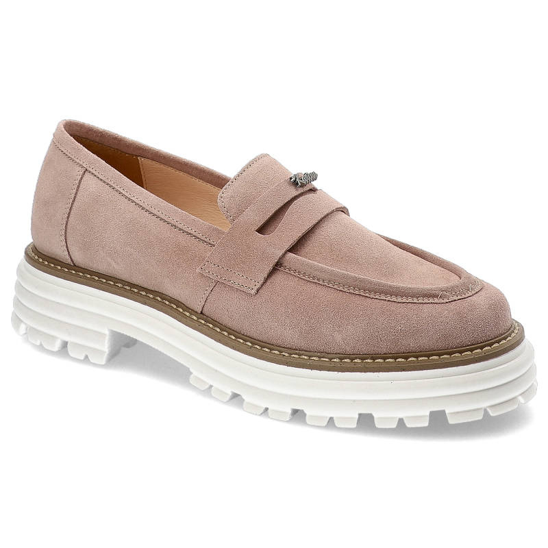 Różowe Półbuty Karino Wygodne Skórzane Mokasyny Damskie