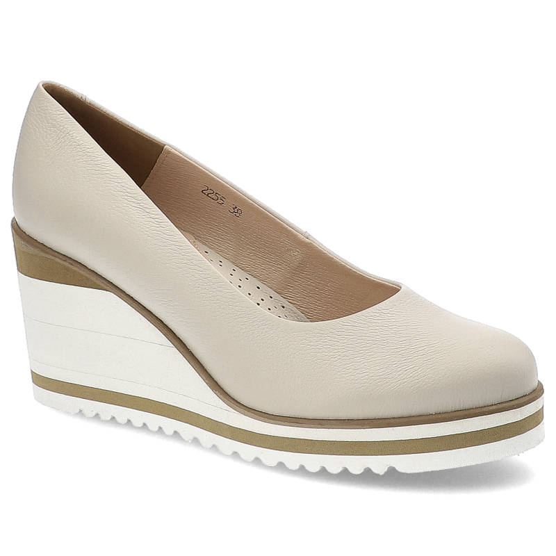 Czółenka damskie Libero, naturalna skóra licowa z gładką cholewką stabilnym koturnem oraz lekką podeszwą zapewniającą komfort noszenia, bez, 2255-458