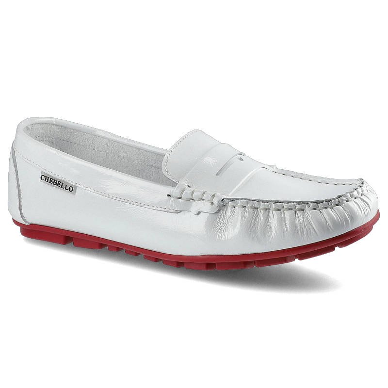 Mokasyny damskie Chebello, naturalna skóra licowa z charakterystycznym przeszyciem mokasynowym paskiem na podbiciu oraz elastyczną podeszwą z kontras
