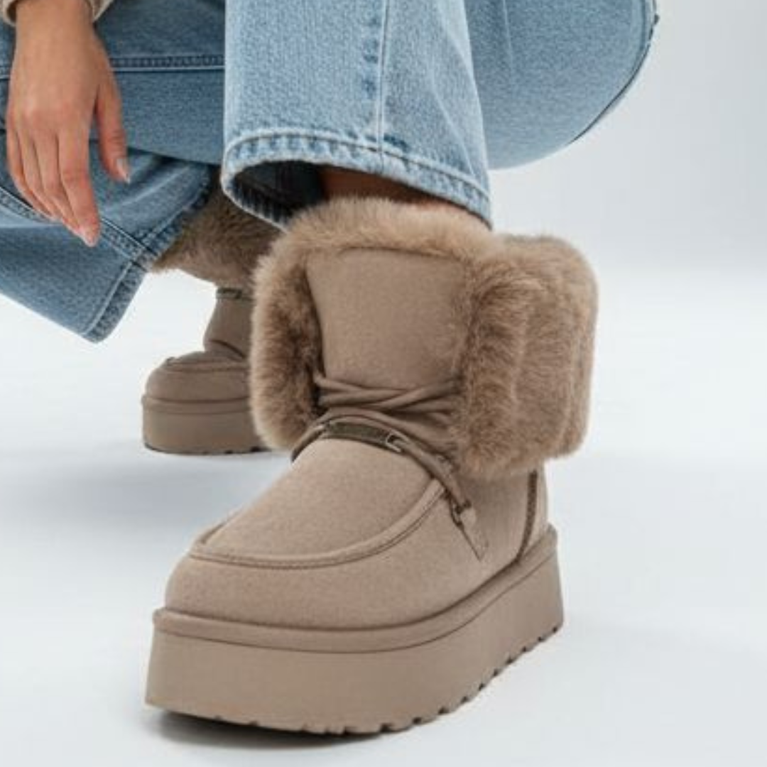 Śniegowce damskie Big Star, na masywnej platformie z okrągłym noskiem i ocieplane futerkiem, beżowe, SS274114