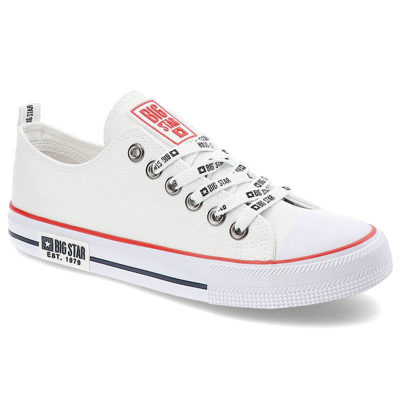 Trampki damskie Big Star, cholewka z materiału tekstylnego o płóciennej strukturze z klasycznym sznurowaniem i metalowymi przelotkam, biały, KK274101