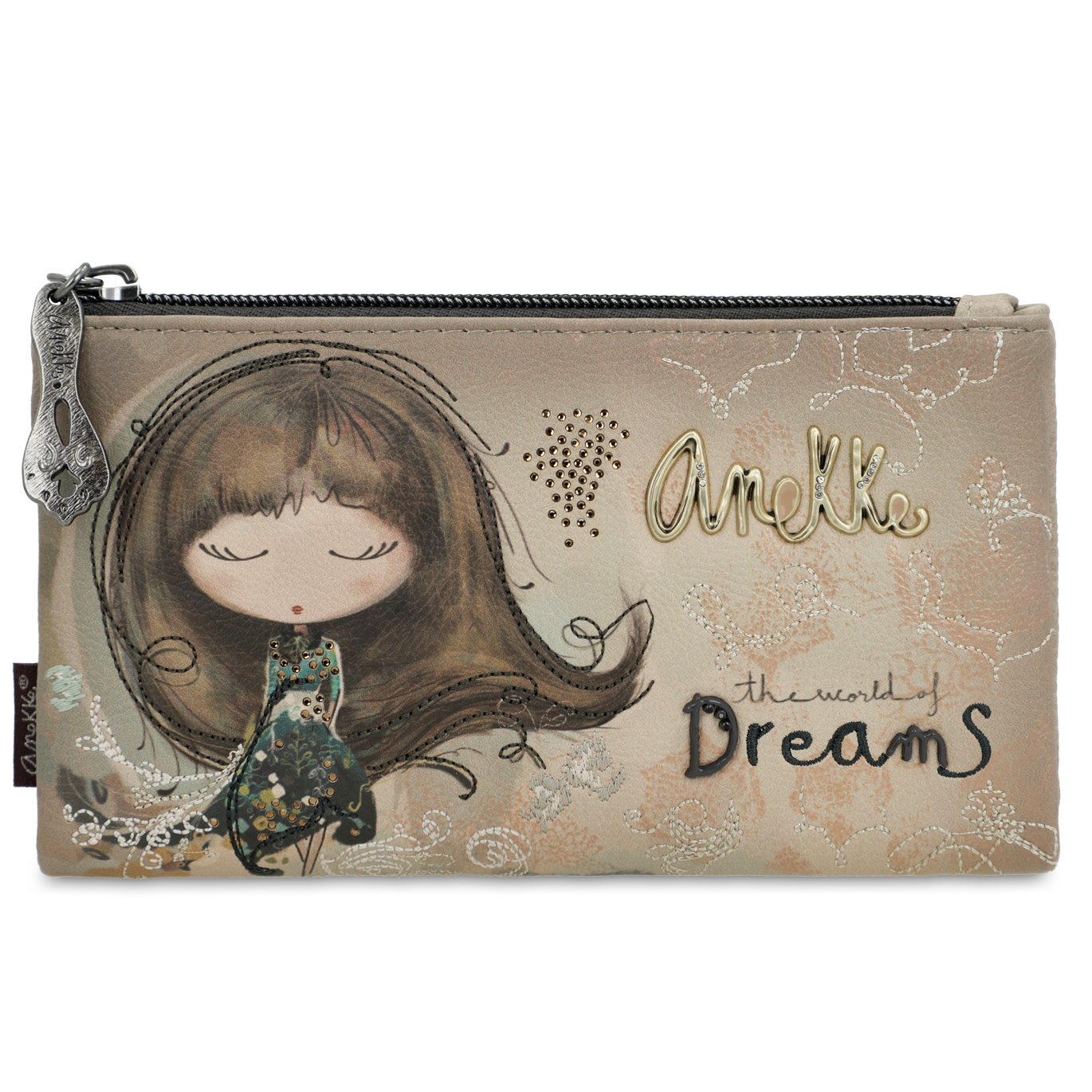 Portfel damski Anekke, duży z miejscem na zdjęcia na karty i na bilon kolekcjonerski, brązowy, 41709-907