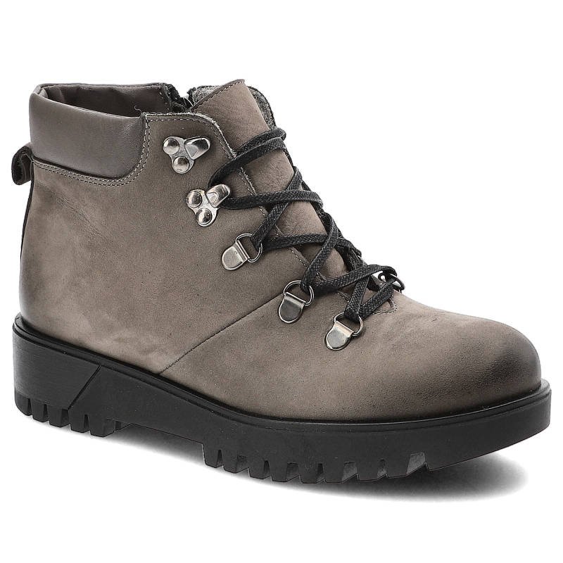 Botki damskie Lemar, na płaskiej podeszwie i sznurowane, szare, 60073