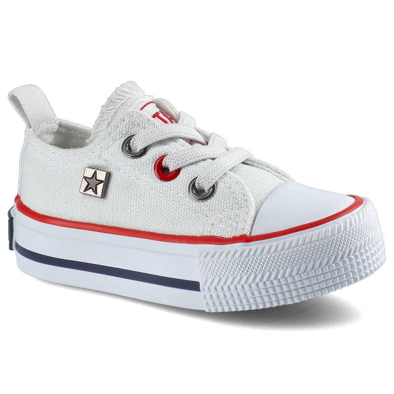 Trampki damskie Big Star, materiałowa sznurowana cholewka na klasycznym płaskim gumowym spodzie, białe, HH374193