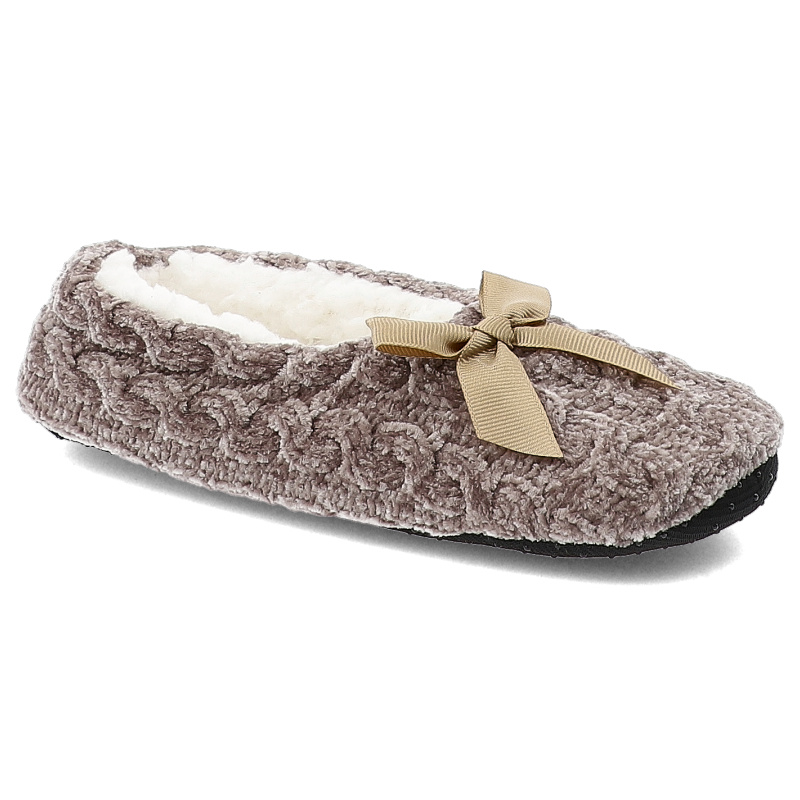 Bambosze damskie Moraj, pantofle ocieplane futerkiem z kokardą i antypoślizgową podeszwą, cappuccino, CDC800-023