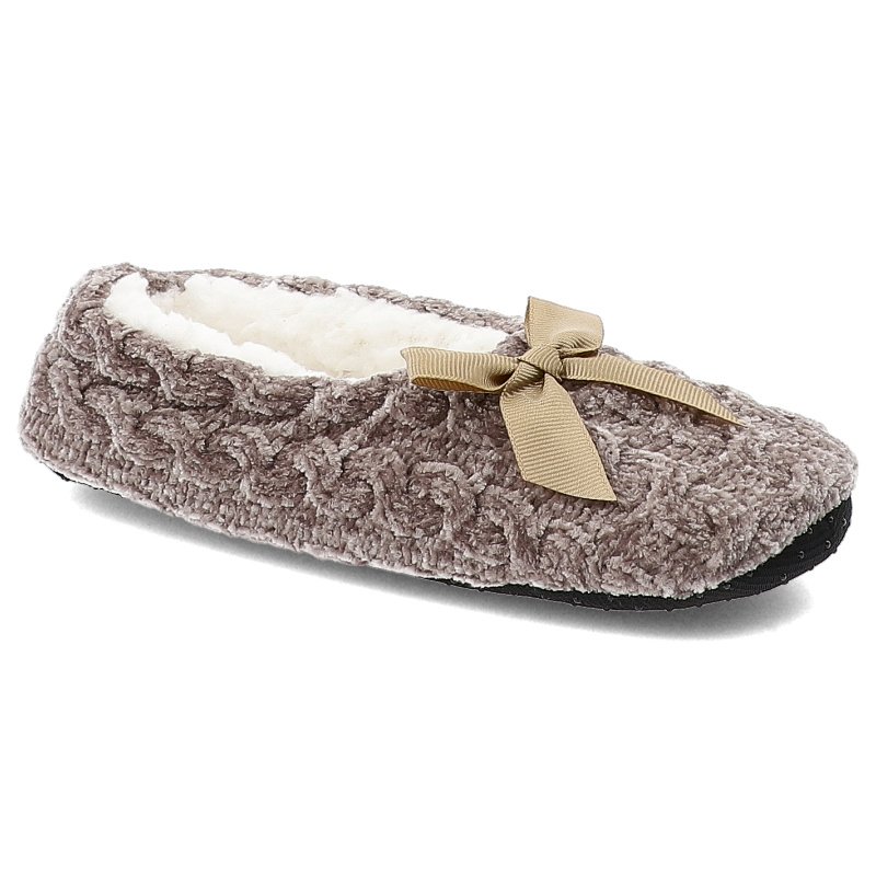 Bambosze damskie Moraj, pantofle ocieplane futerkiem z kokardą i antypoślizgową podeszwą, cappuccino, CDC800-023