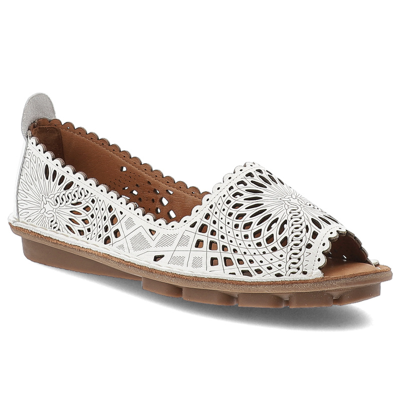 Białe Baleriny Ravini Ażurowe Wsuwane Obuwie Damskie