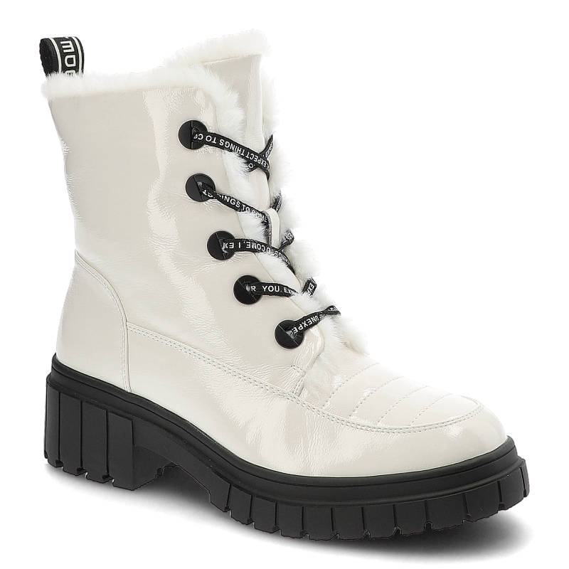 Botki damskie Artiker, cholewka z gładkiej skóry naturalnej z ociepleniem i dekoracyjnymi taśmami przy sznurowaniu masywna podeszwa z wyraźnym profil