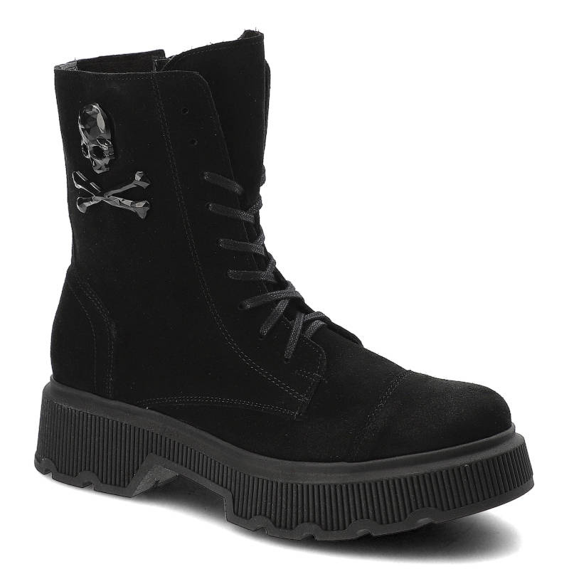 Czarne Botki Exquisite Modne Skórzane Buty Damskie