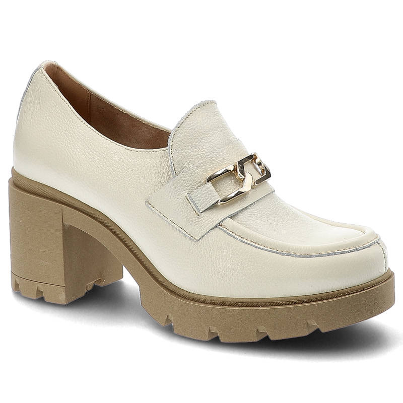 Półbuty damskie Lemar, naturalna skóra licowa skórzana wkładka i wnętrzeobcas typu słupek, bianko/zł, 20115-T
