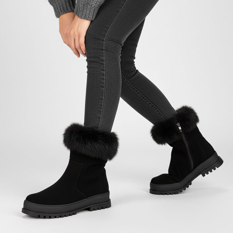 Czarne Botki Armodo Eleganckie Obuwie Damskie Z Naturalnym Futerkiem Królika