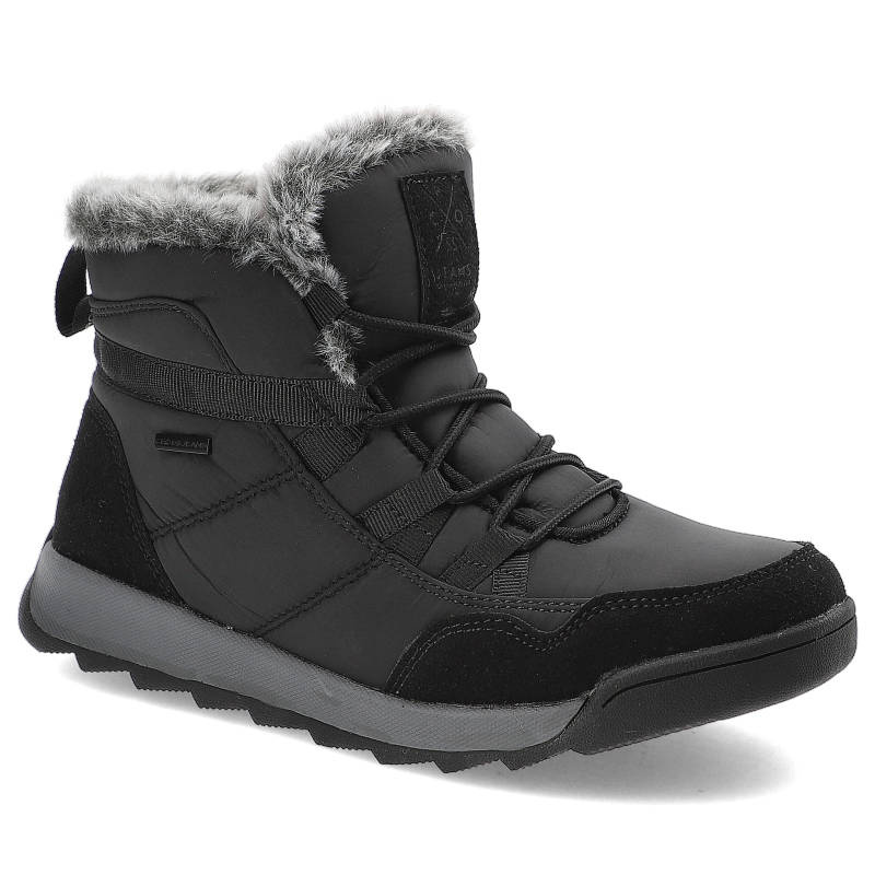 Śniegowce damskie Cross Jeans, z ekoskóry i materiału ocieplane miękkim futerkiem sznurowane i osadzone na antypoślizgowej podeszwie, czarne, KK2R401