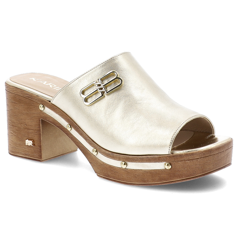 Złote Klapki Karino Modne Obuwie Damskie Na Obcasie