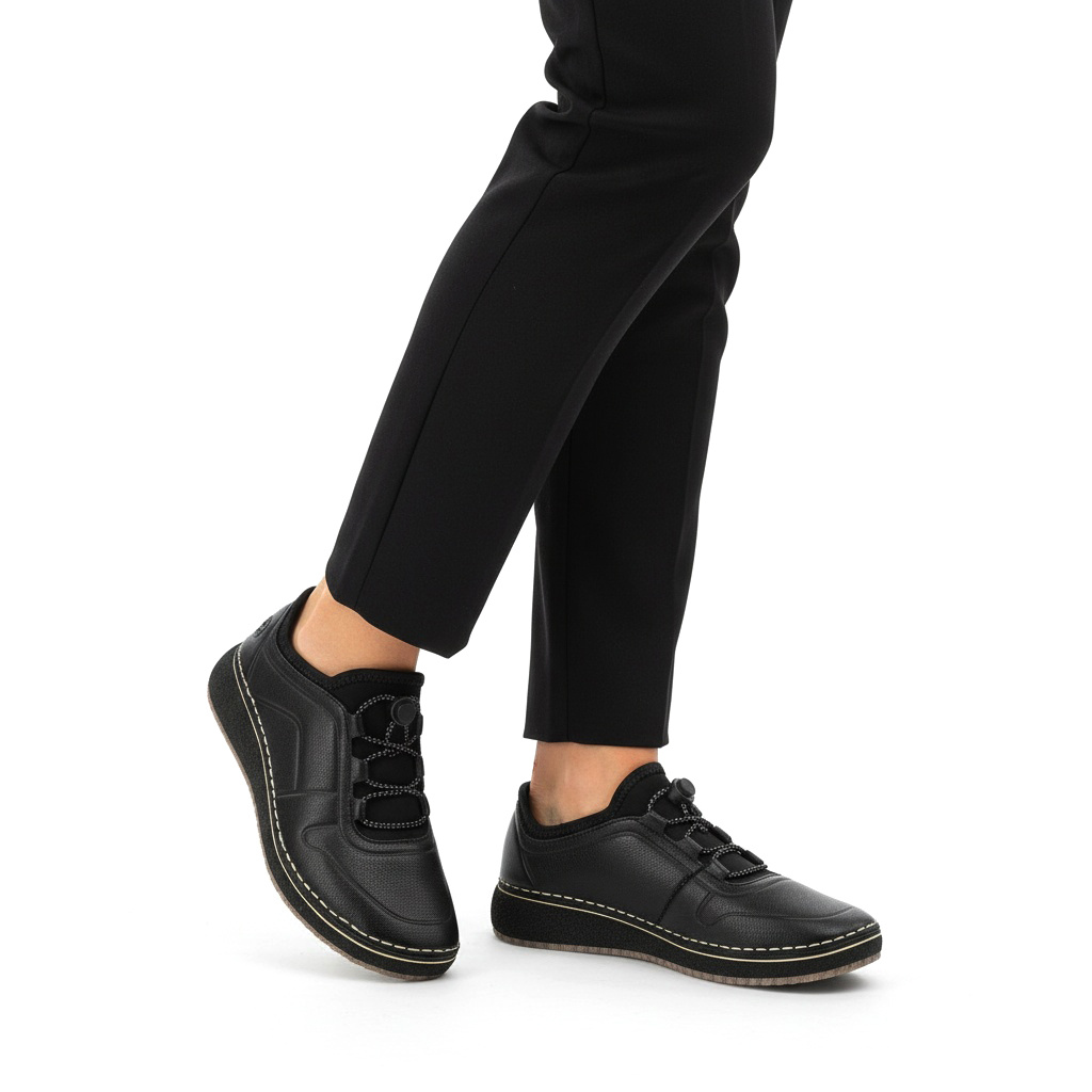 Półbuty damskie Rieker, naturalna skóra licowa wsuwane i na lekkim koturnie, czarne, 50960-00