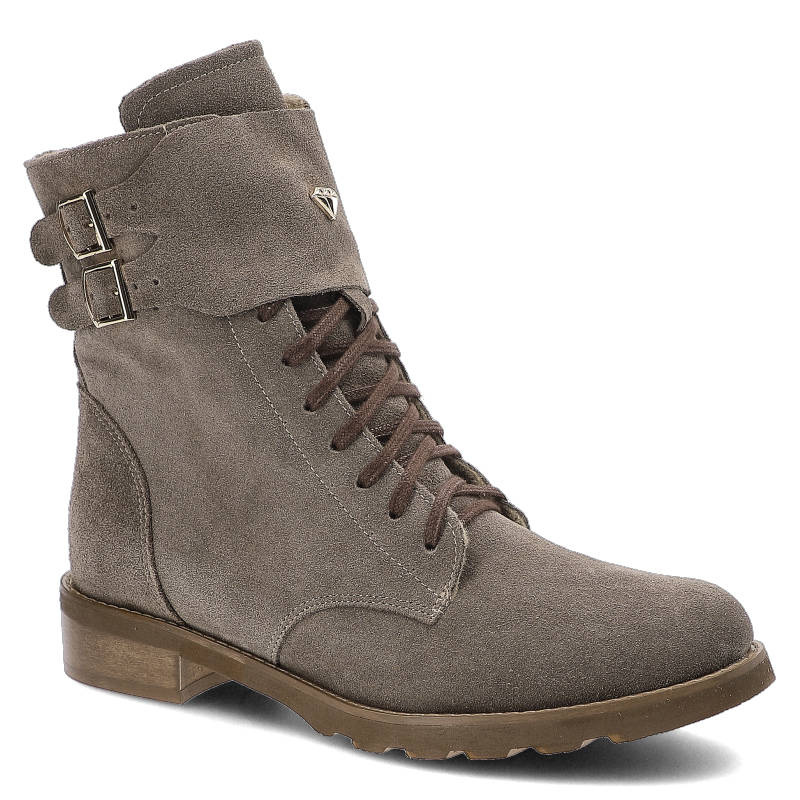 Botki damskie Pro-Moda, zamszowa cholewka o naturalnej fakturze klasyczne sznurowanie z metalowymi klamrami stabilna podeszwa, beżowe, 2682