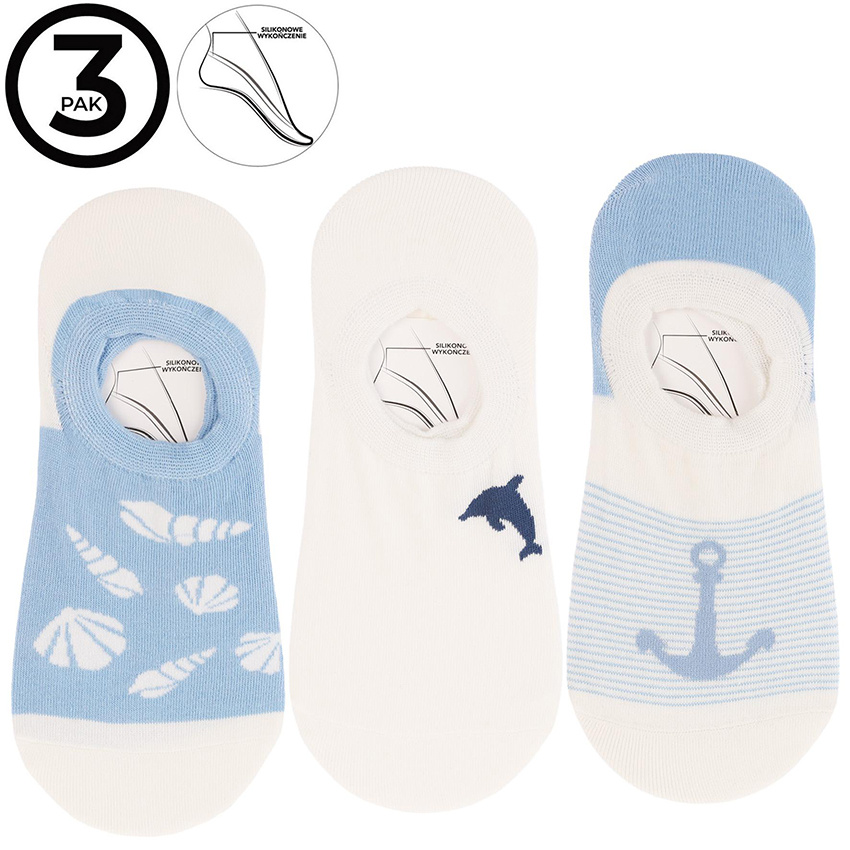 Niebieskie Damskie Stopki Z Akcentem Morskim Moraj 3 Pary