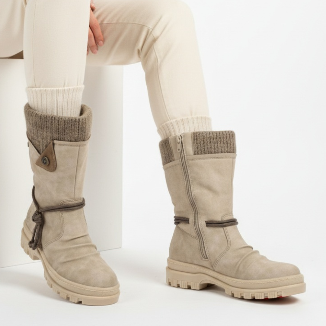 Beżowe Śniegowce Rieker Ocieplane Buty Damskie