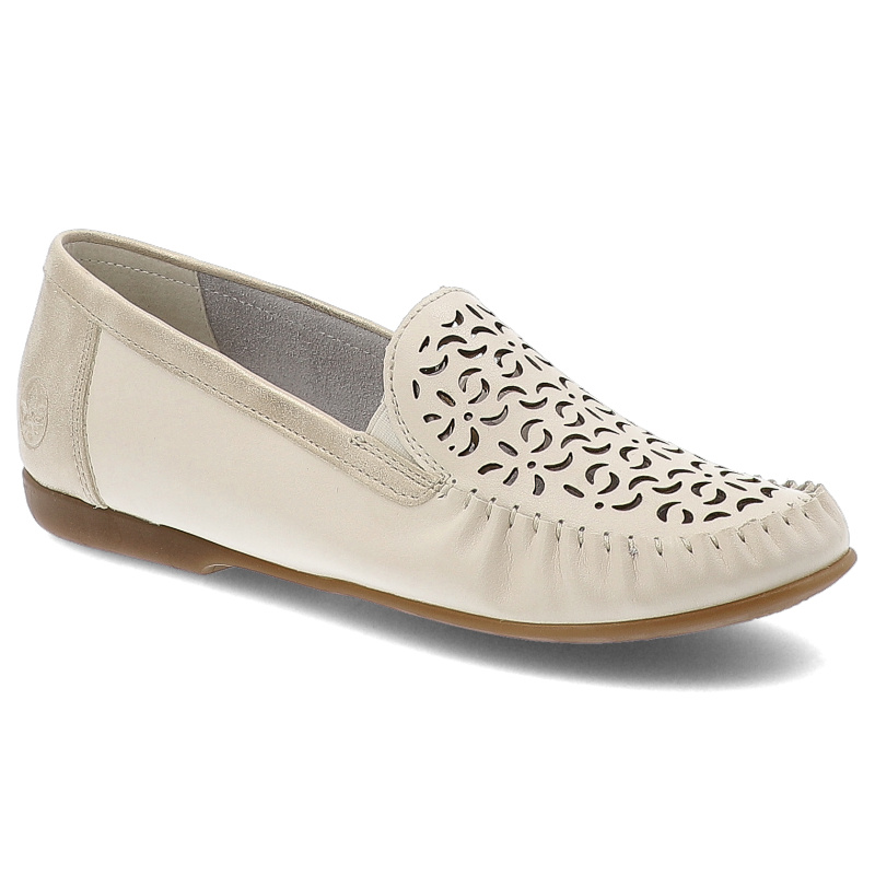 Beżowe Półbuty Rieker Eleganckie Obuwie Damskie Ze Skóry Naturalnej