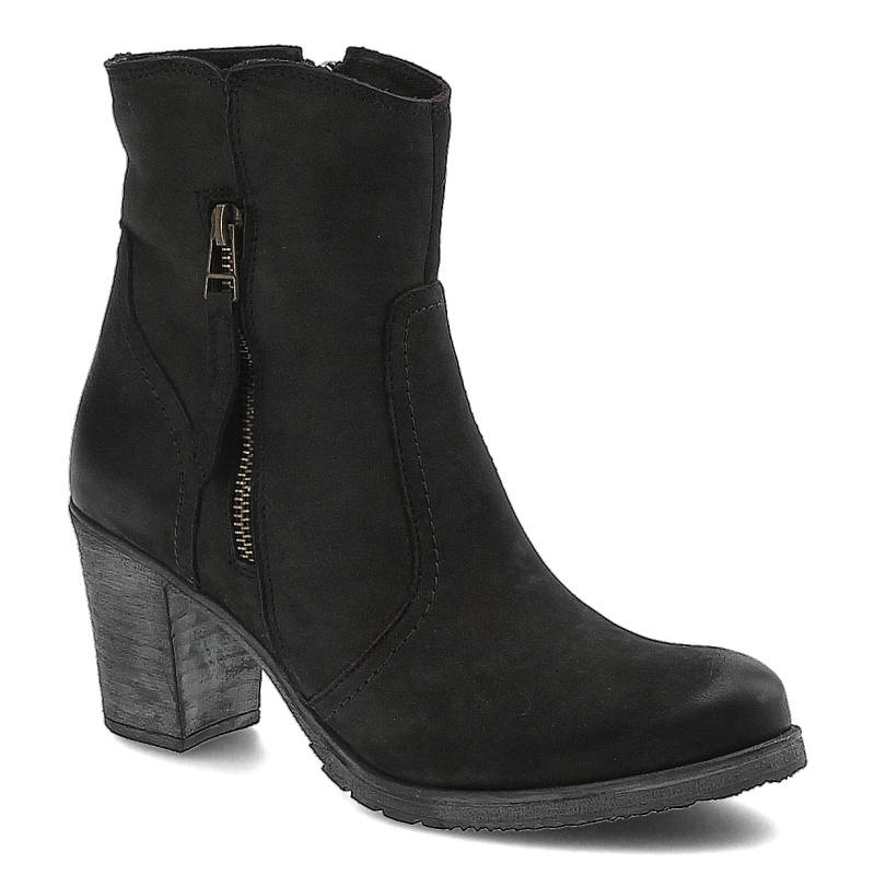 Botki damskie Pollonus, ze skóry nubukowej z ozdobnym suwakiem, czarne, 5795