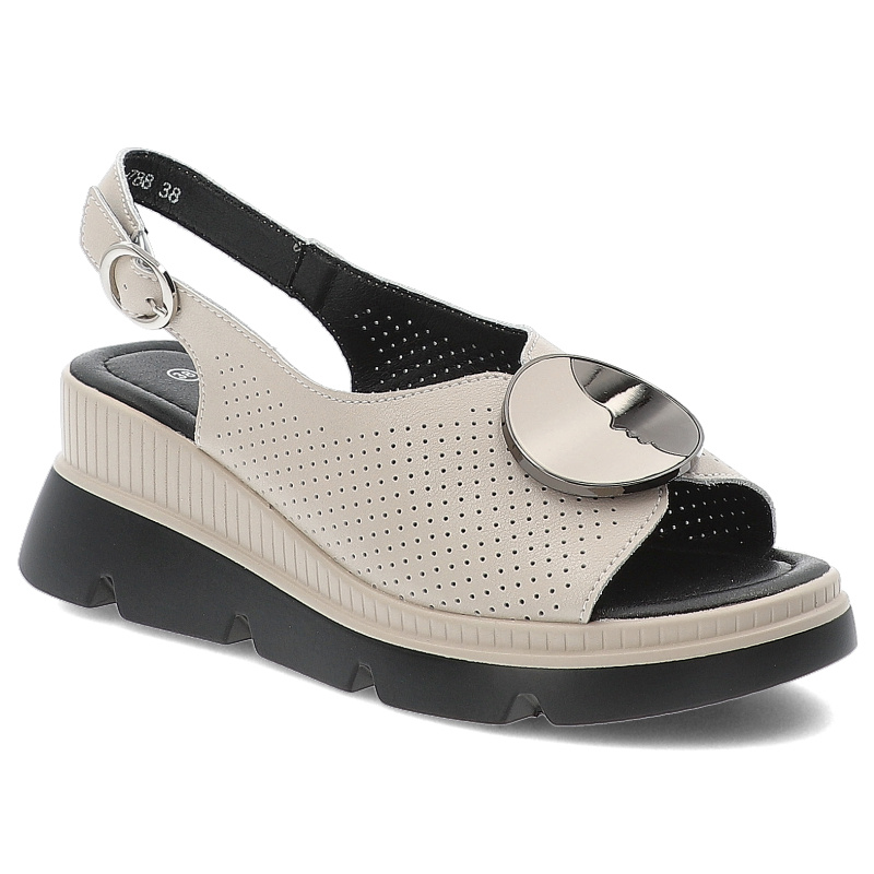 Beżowe Sandały S.Barski Modne Obuwie Damskie Z Broszką