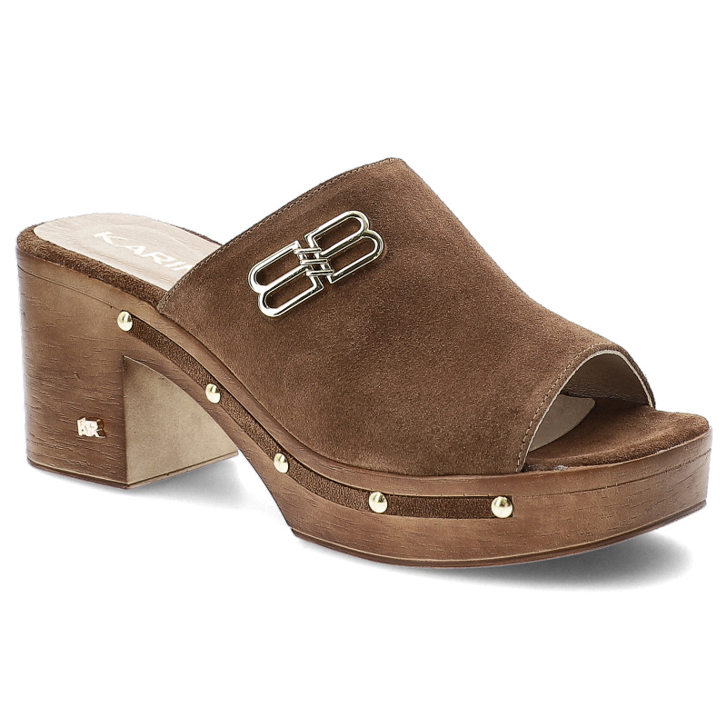 Brązowe Klapki Karino Modne Obuwie Damskie Na Obcasie