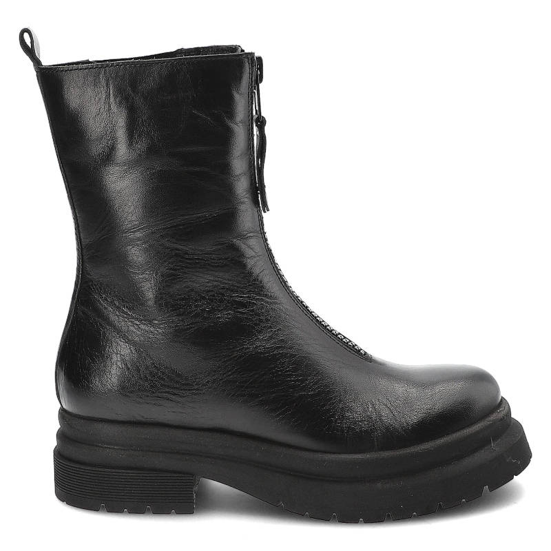 Botki damskie Simen, z licowej skóry naturalnej z wysoką cholewką i bocznym zamkiem masywna podeszwa o zwartej konstrukcji, czarne, 5532A